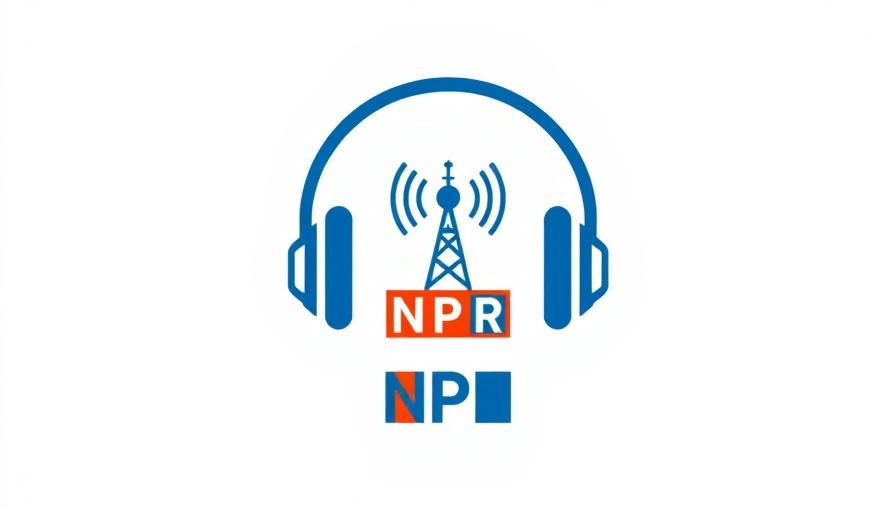 NPR logo with headphones and tower, flat blue design