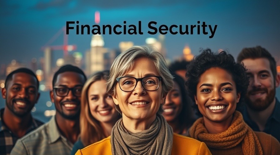 Confident diverse group with city skyline, symbolizing strategies for becoming debt free.