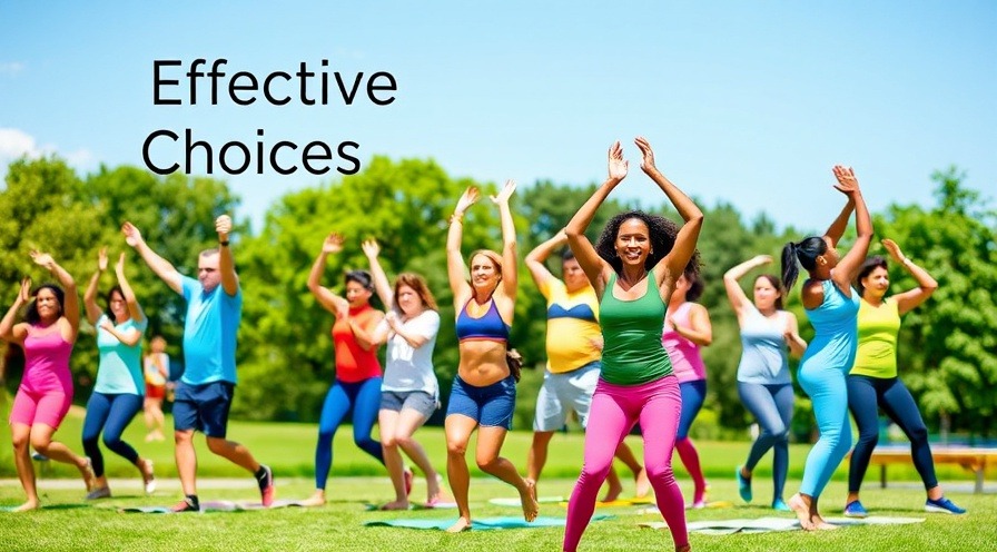 A diverse group enjoying outdoor yoga, highlighting balancing healthy eating with physical activity.