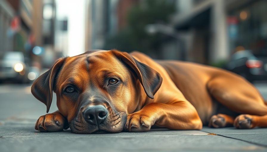Resting dog in urban setting for home remedies for digestive issues.