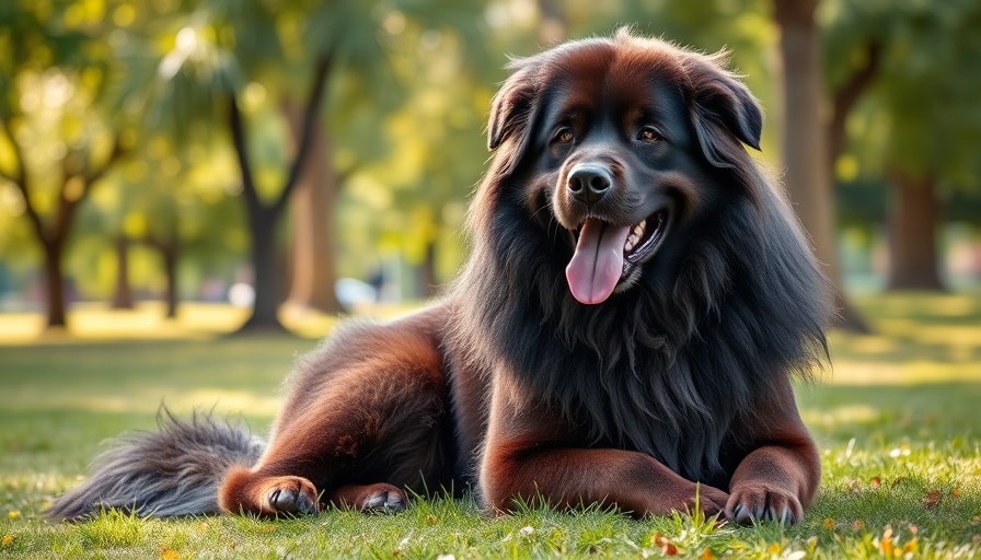 Fluffy Estrela Mountain Dog sitting in green park