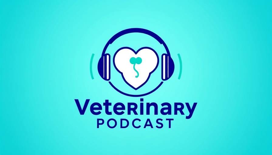 Veterinary podcast logo with green and blue tones.