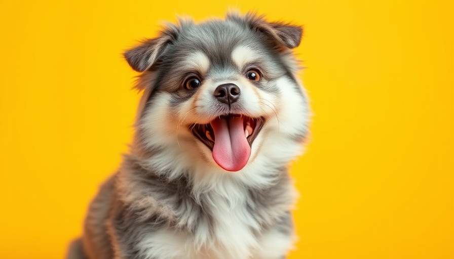 Adorable dog with playful expression on yellow background
