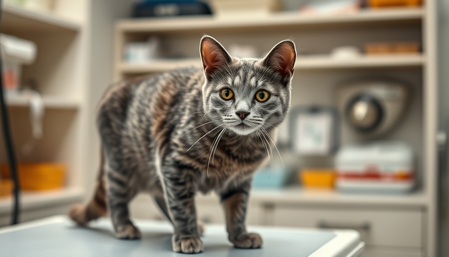Gray cat being examined for hidden health issues at the vet.