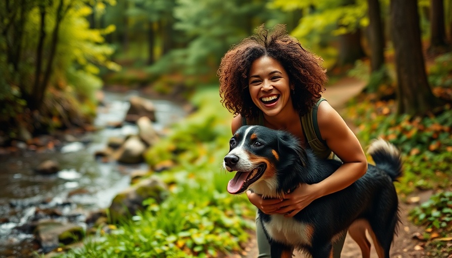 Woman hiking with dog, best hiking gear for dogs, forest trail scene.