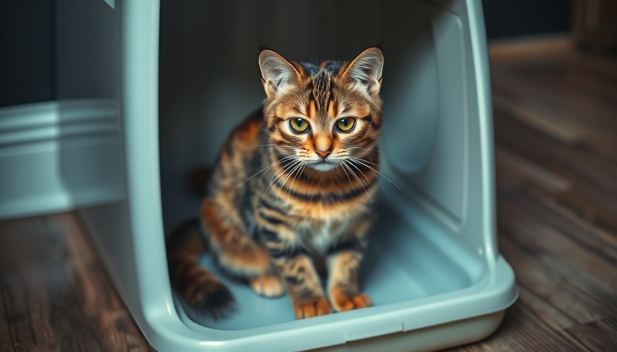 Frustrated cat can't pee in litter box at home.
