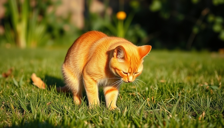 Ginger cat showing signs of allergy by scratching outdoors.