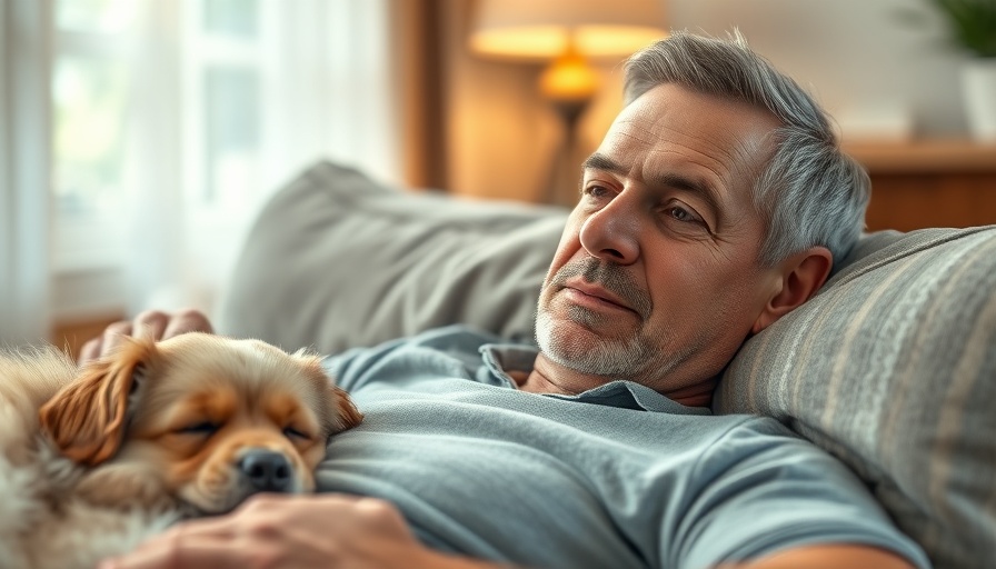 Relaxed man and dog in cozy setting reflecting mask debate context.