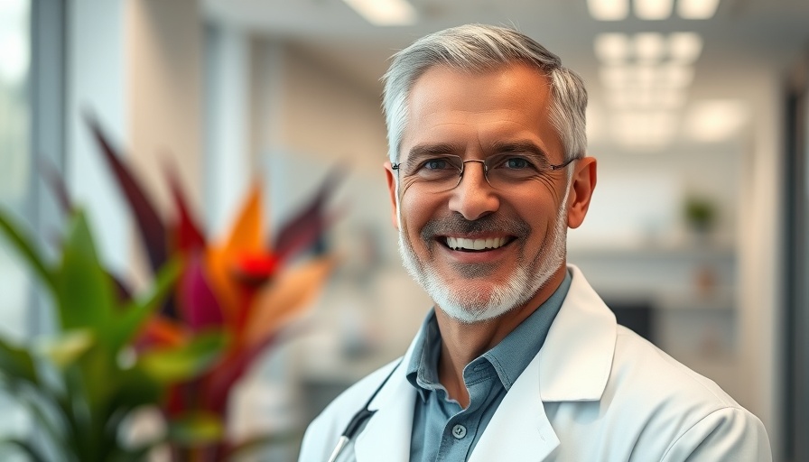 Middle-aged male doctor smiling in office, Deep Plane Facelifts context.