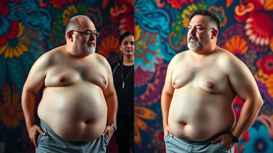 Before and after excess skin transition post weight loss comparison.