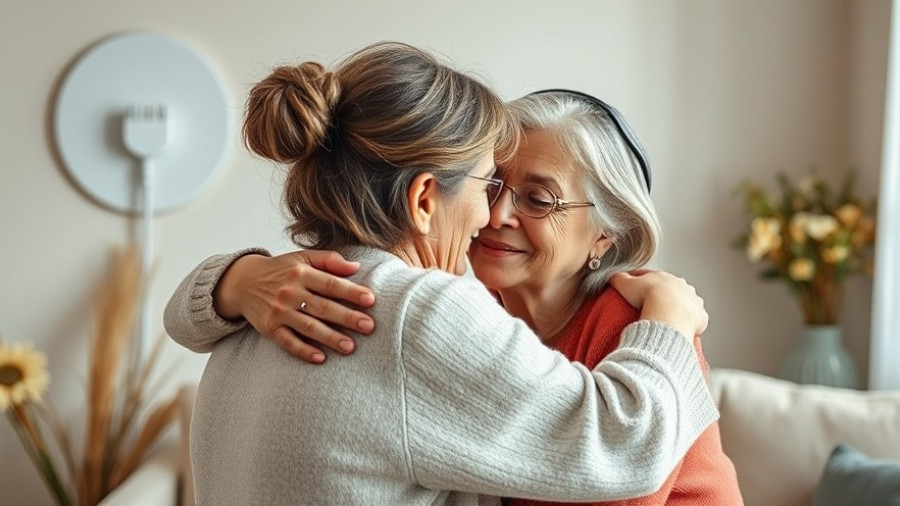 National Family Caregivers Month celebration graphic with two women embracing.