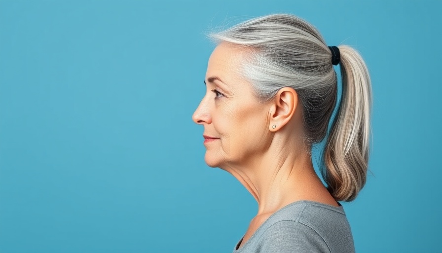 Profile view of older woman post awake facelift, serene, studio setting.