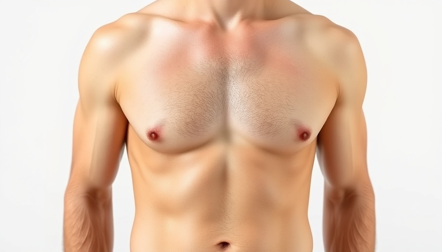 Male with gynecomastia standing, showing symptoms clearly.