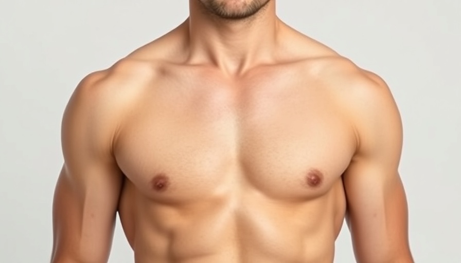 Example of gynaecomastia causes in adult male torso.