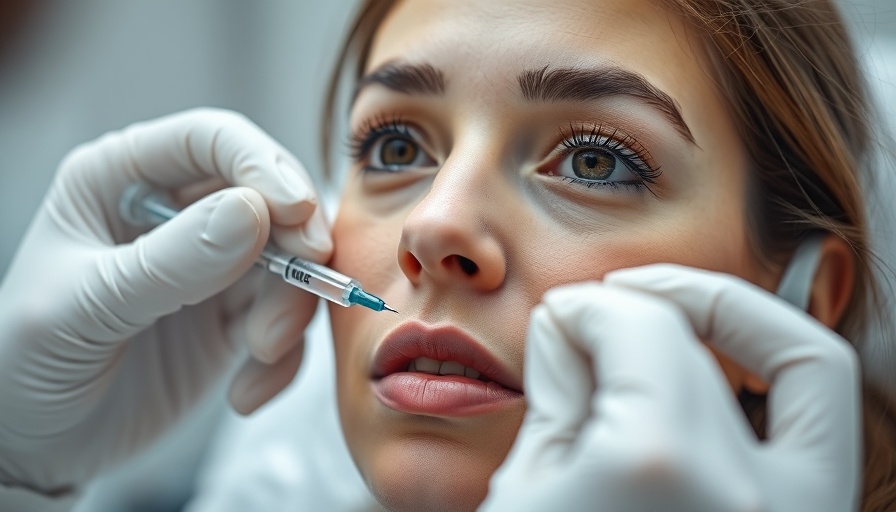 Woman undergoing cosmetic procedure, clinical setting.