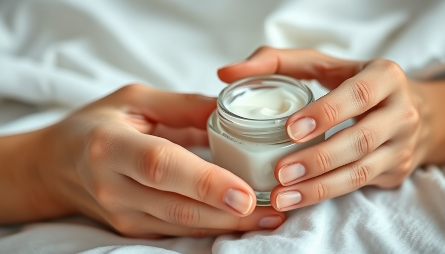 Hands applying cream for skincare for mature skin in a serene setting.