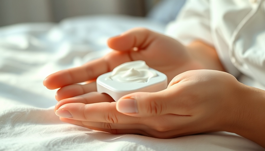 Soft hands applying cream in skincare routine, cozy setting.