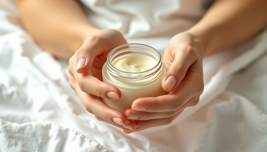 Hands opening a jar of face lotion on white bedding.