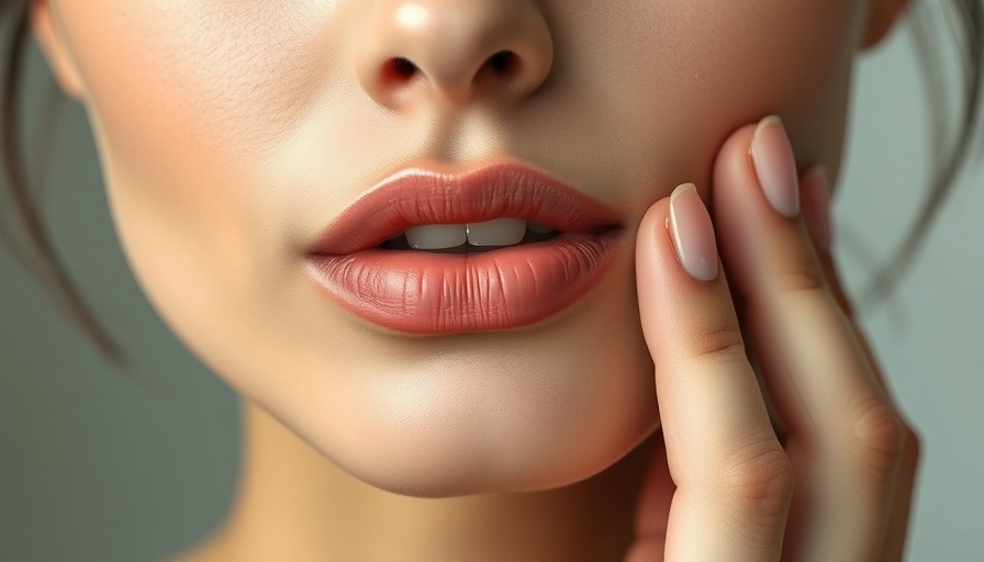 Close-up of a woman's chin with hand touching, jowls treatment concept.