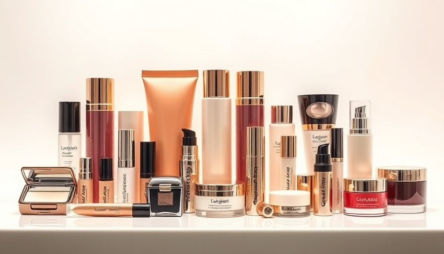 Luxurious cosmetics with moonstone-inspired hues on a countertop
