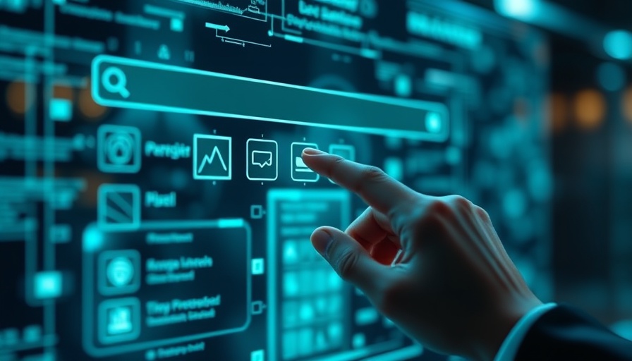 AI marketing concept with virtual search interface and icons.