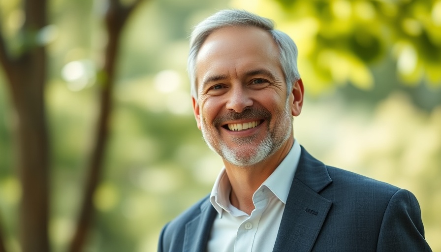 Professional man smiling, outdoor portrait related to liposuction.