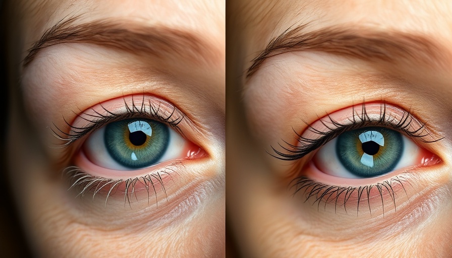 Before and after close-up of eyelid surgery results.