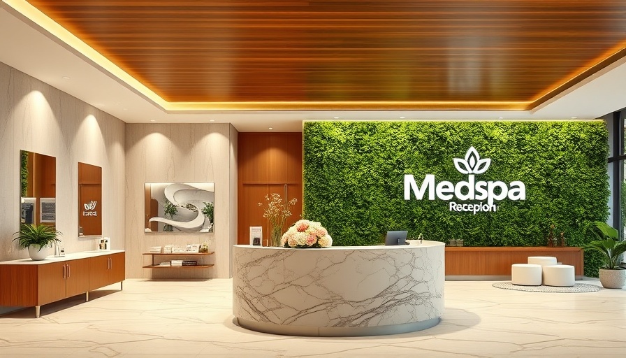 Elegant Beauty Medspa reception with marble counter and flowers.