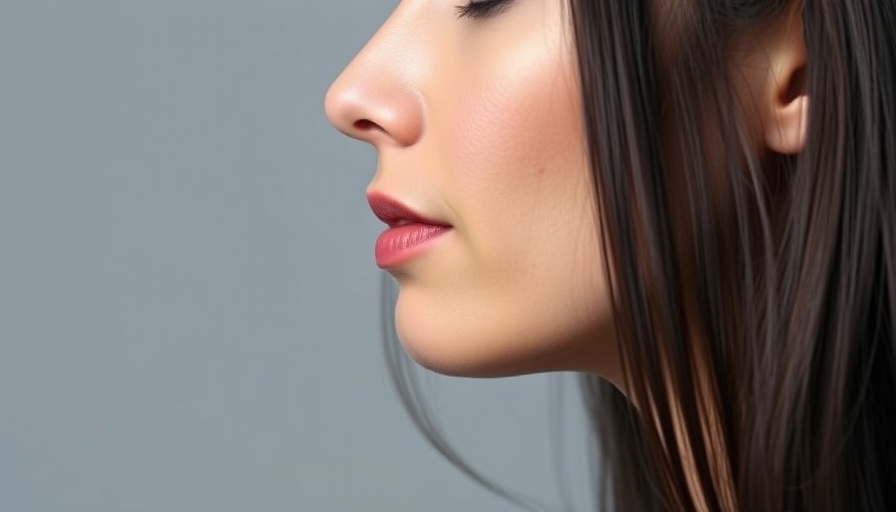 Woman considering chin augmentation with guide lines on chin.