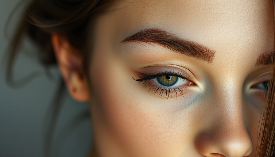 Close-up of a woman's eyebrows showing staining technique.