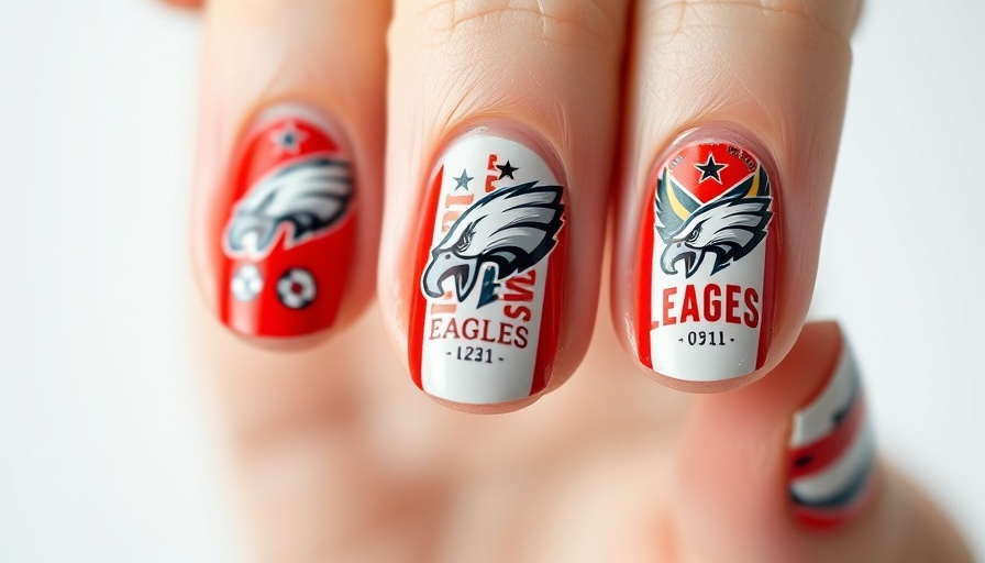 Eagles nail colors with logo and design on fingernails.