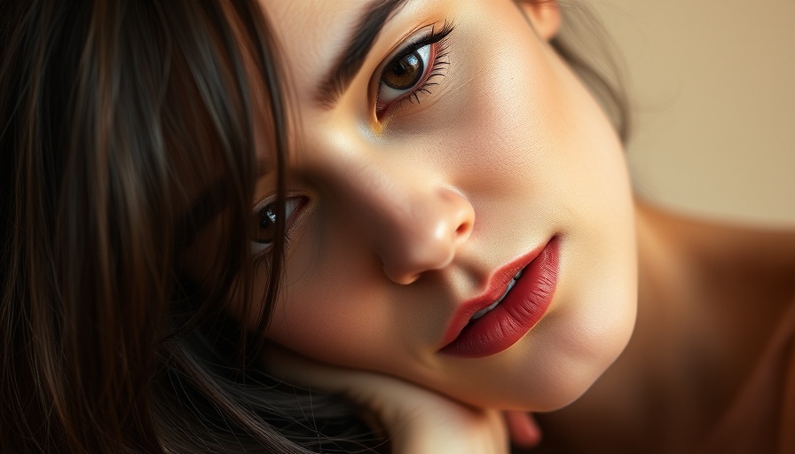 Thoughtful woman with dark hair in neutral background