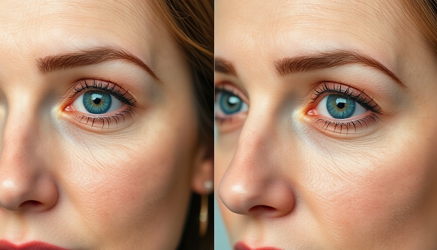 Blepharoplasty benefits illustrated on a woman's face, before and after.