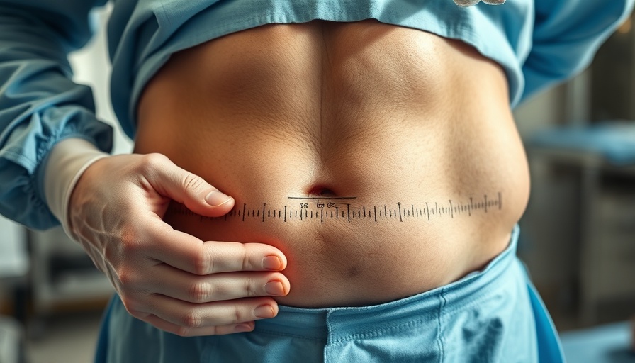 Close-up of surgical plan on abdomen for hourglass tummy tuck.