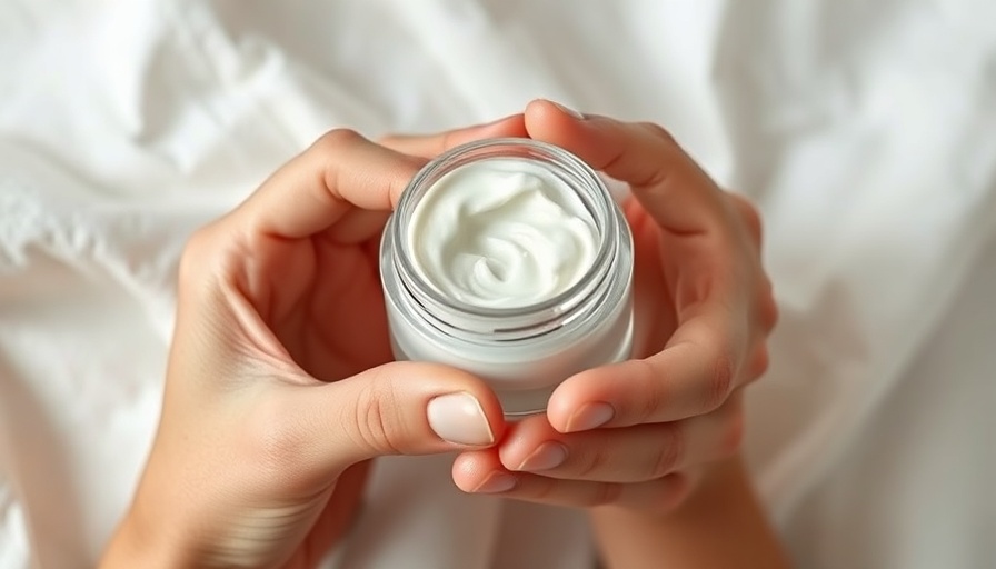 Applying moisturizer from a jar, focus on skincare and beauty routine.