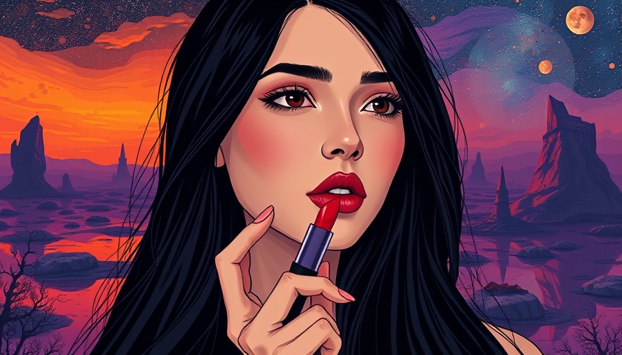Abstract woman with lipstick in surreal landscape, artistic illustration.