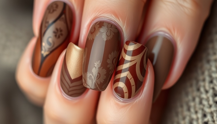 Stylish brown French tip nails showcasing trendy designs.