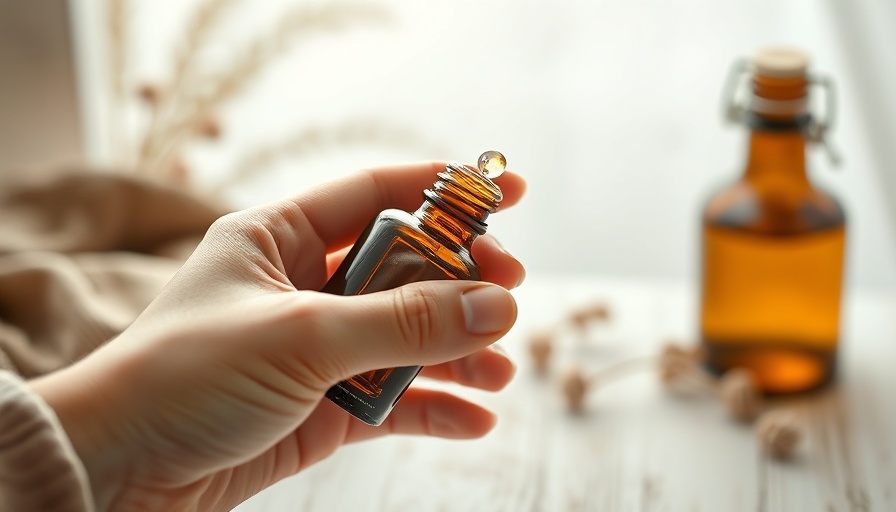 Amber essential oil bottle for DIY essential oil cologne blends being poured.