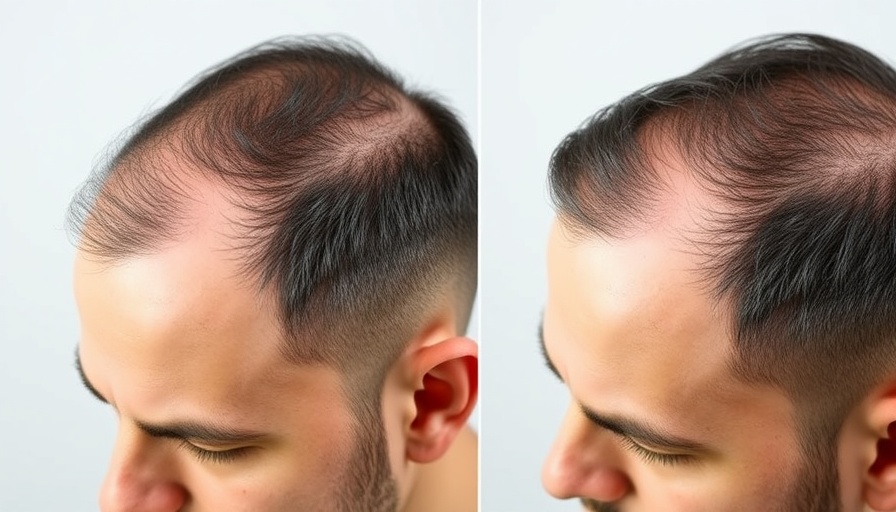 Before and after hair transplant transformation on a man's scalp.