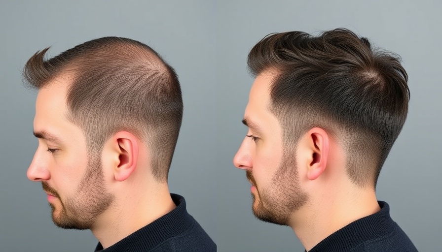 Before and after hair transplant transformation, side view.