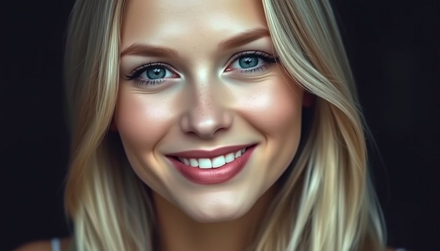 Close-up of a smiling blonde woman with subtle makeup routine.