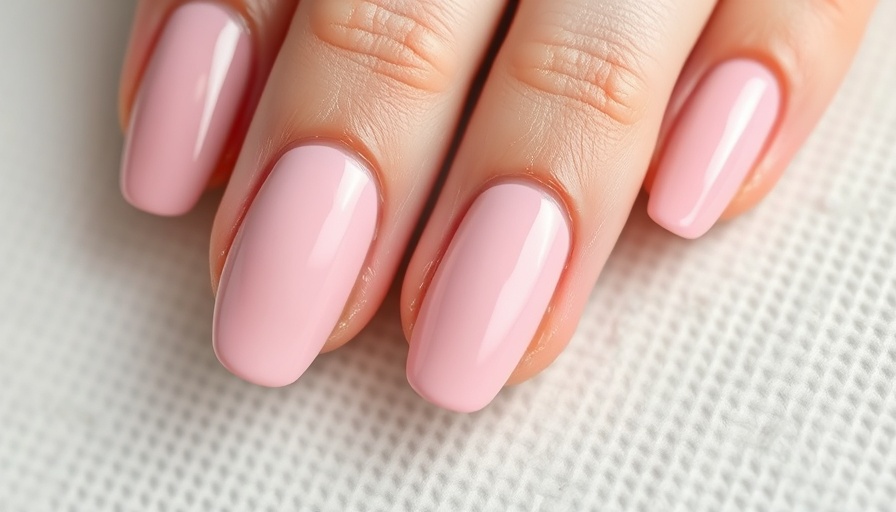 Close-up of British manicure with soft pink nails.