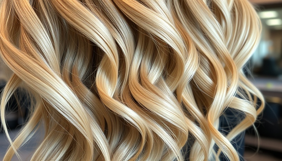 Close-up of wavy mushroom blonde hair with highlights indoors.