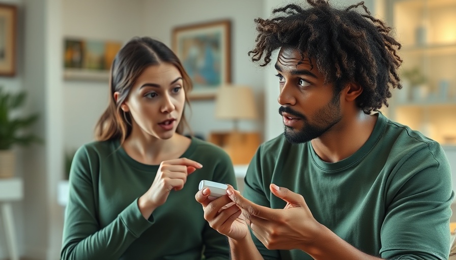 Thoughtful discussion between woman and man, warm indoor setting.