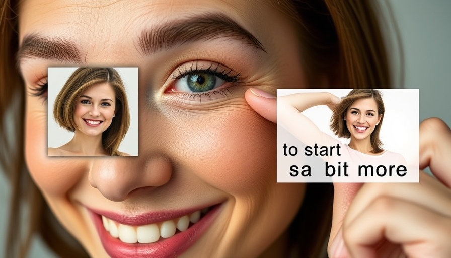 Woman discussing upper blepharoplasty with text overlay and inset.