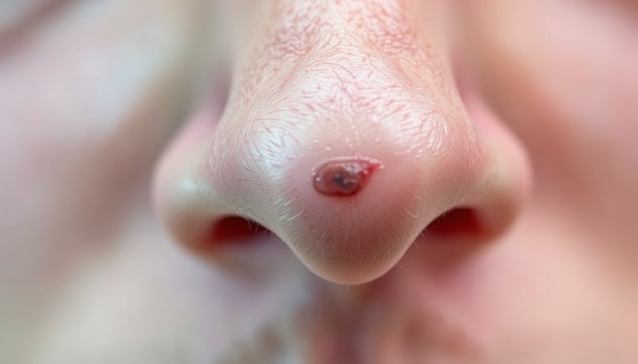 Close-up highlighting filler injections nose risks with visible complications.