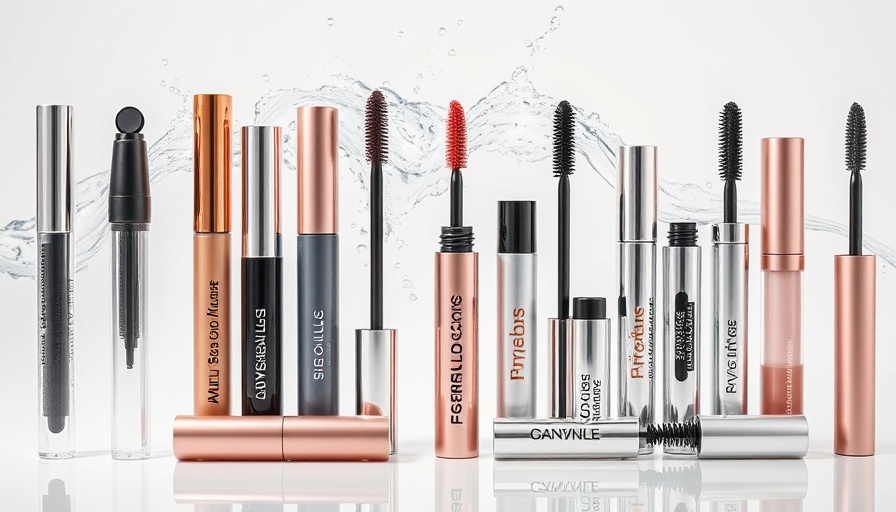 Best sweat-proof mascaras displayed with water splash backdrop.