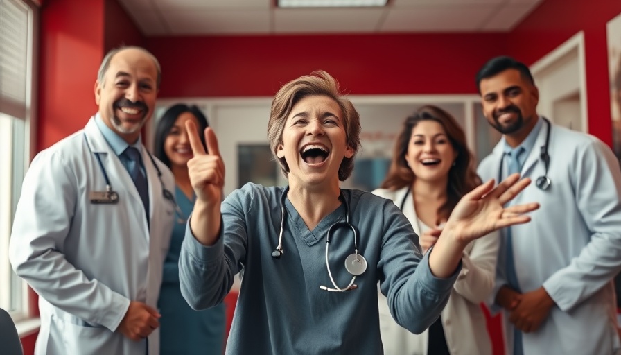 Excited reaction in office about cosmetic procedure waitlist removal.