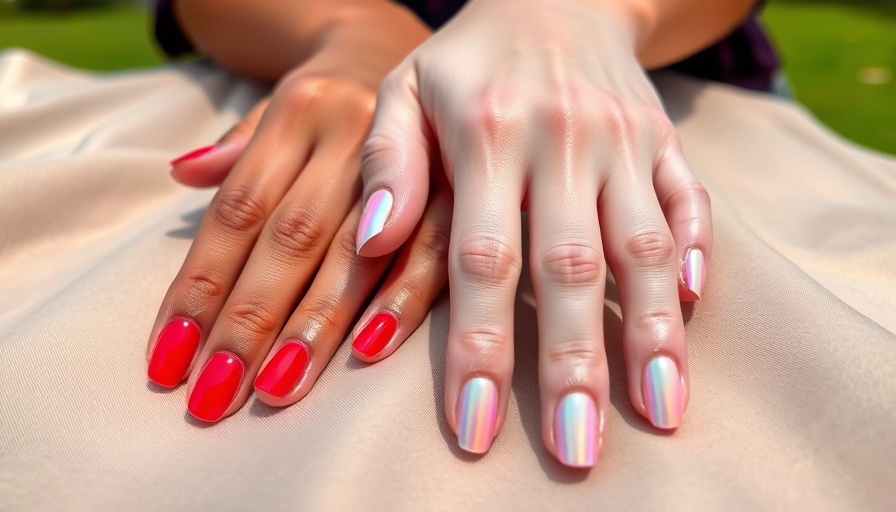 Vibrant engagement nail trends with red and pastel iridescent colors.
