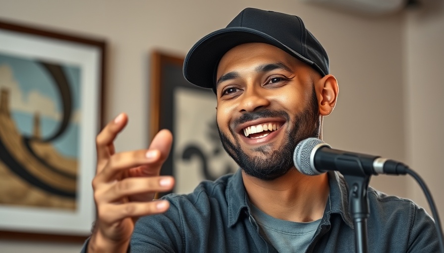 Great hair care secrets shared by energetic man speaking into a microphone.